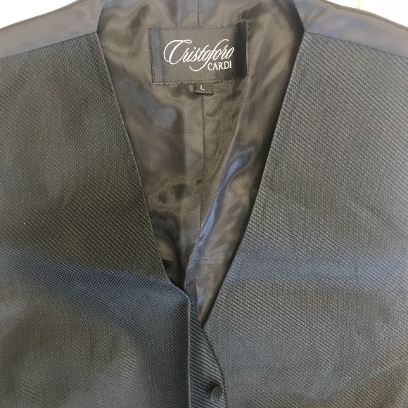 Cardi Black Silk Weave Tuxedo Vest Size Large - Picture 2 of 2